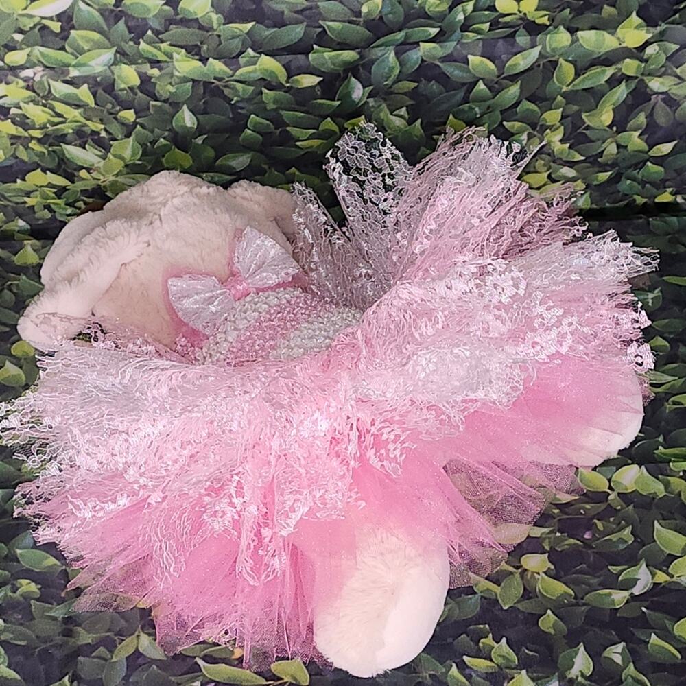 Handmade Puppy Tutu Dress – Pink White – Lace Bow – Small Dog – OOAK - Picture 7 of 15